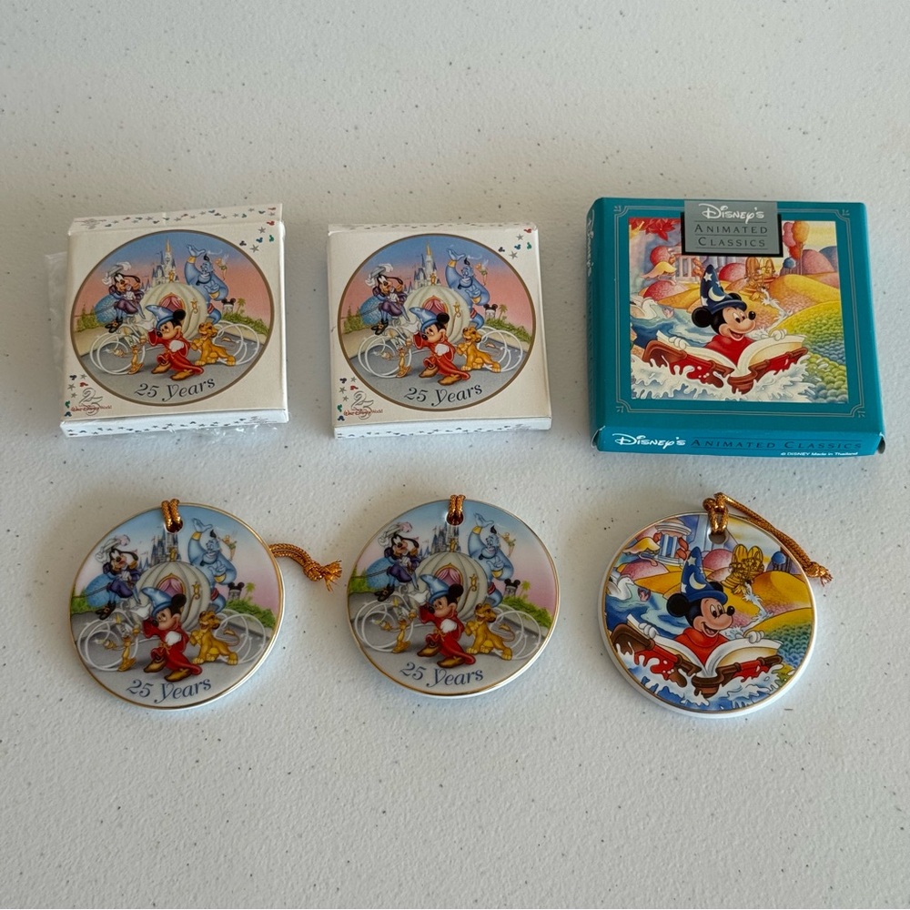 Lot of 3 1996 & 1940 Disney Porcelain Disc Ornaments WDW